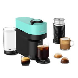 Nespresso Vertuo Pop+ Coffee and Espresso Maker by Breville with Milk Frother, Turquoise Machine + Frother