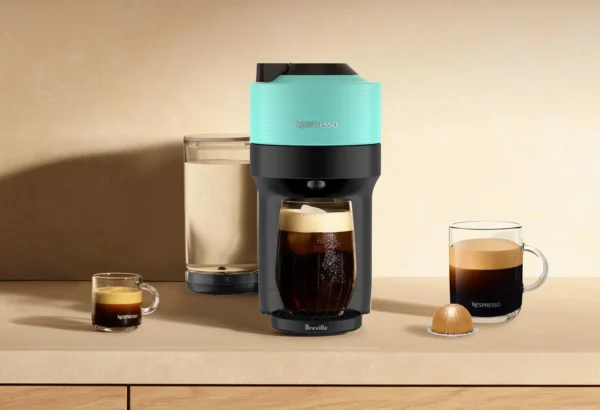 Nespresso Vertuo Pop+ Coffee and Espresso Maker by Breville with Milk Frother, Turquoise Machine + Frother