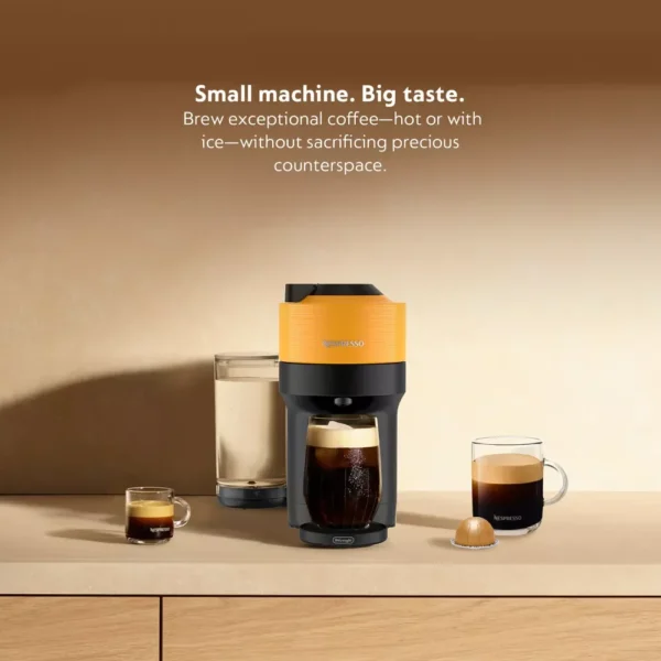 Nespresso Vertuo Pop+ Combination Espresso and Coffee Maker with Milk Frother, Mango