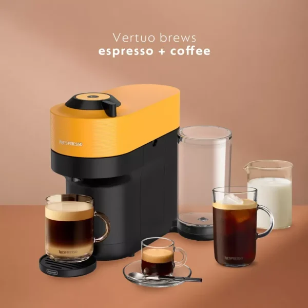 Nespresso Vertuo Pop+ Combination Espresso and Coffee Maker with Milk Frother, Mango
