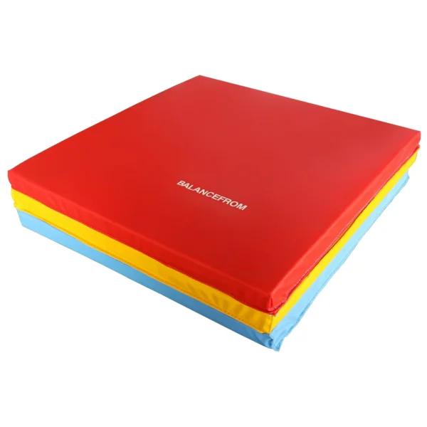 BalanceFrom 6 Ft. x 2 Ft. x 1.5 In. Three-Fold High Density Foam Folding Exercise Mat with Carrying Handles for MMA, Gymnastics and Home Gym, Multi-color