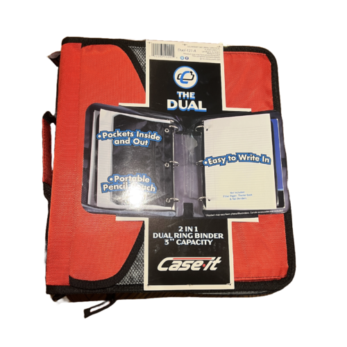 Case-it 3 Inch, D Ring Binder 2-in-1 Zipper Binder Black & Red With Strap