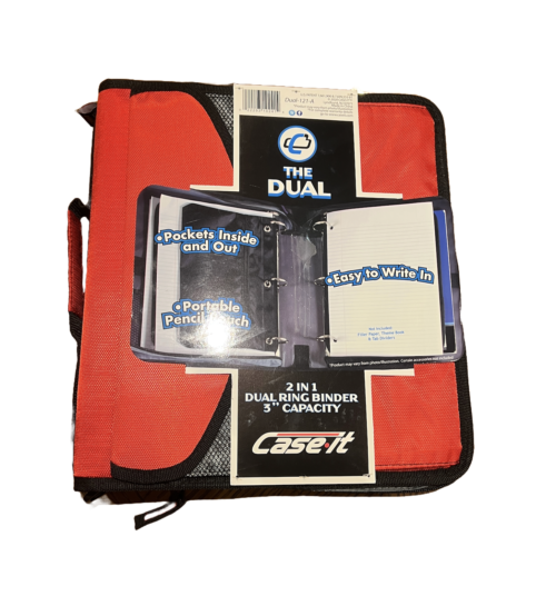 Case-it 3 Inch, D Ring Binder 2-in-1 Zipper Binder Black & Red With Strap