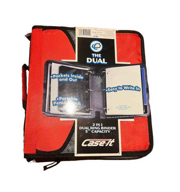 Case-it 3 Inch, D Ring Binder 2-in-1 Zipper Binder, Black & Red, Assembled Product Height 13" x Depth 3.14 x Width 12.99", Handle and Shoulder Strap Included