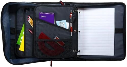 3 Inch, D Ring Binder 2-in-1 Zipper Binder, Black & Red, Assembled Product Height 13" x Depth 3.14 x Width 12.99", Handle and Shoulder Strap Included