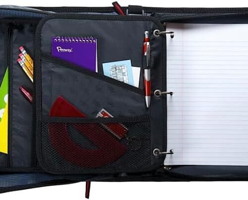 3 Inch, D Ring Binder 2-in-1 Zipper Binder, Black & Red, Assembled Product Height 13" x Depth 3.14 x Width 12.99", Handle and Shoulder Strap Included