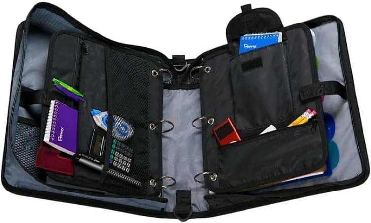 3 Inch, D Ring Binder 2-in-1 Zipper Binder, Black & Red, Assembled Product Height 13" x Depth 3.14 x Width 12.99", Handle and Shoulder Strap Included