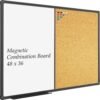 board Magnetic Combination Board 48 x 36, Whiteboard and Cork Bulletin Board, Black Aluminum Frame, Wall Mounted for Office Home and School with 10 Push Pins