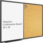 Magnetic Combination Board 48 x 36, Whiteboard and Cork Bulletin Board, Black Aluminum Frame, Wall Mounted for Office Home and School with 10 Push Pins