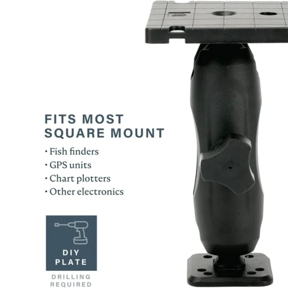 Reliable Durability for Every Angler The Drift Marine Square Fish Finder Mount is meticulously crafted to meet the needs of fishing enthusiasts who demand dependable performance on the water. Built from heavy-duty aluminum, this mount ensures unparalleled durability and resistance to the harsh elements found on marine adventures.