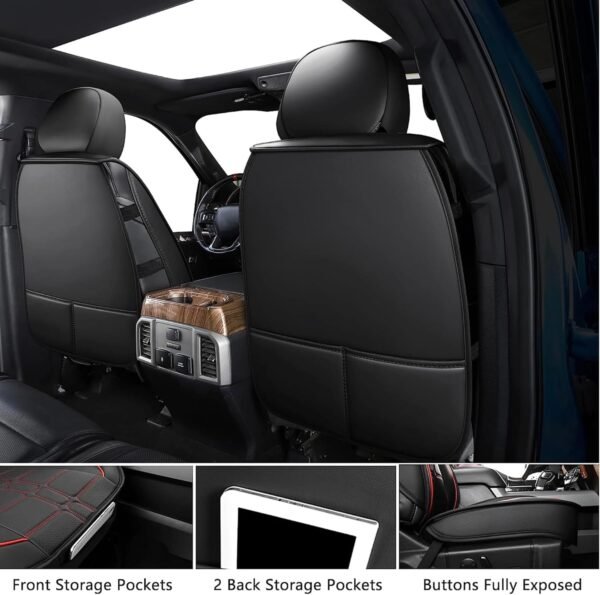 sit1 Red Stitch Truck Seat Covers Fits F150 2015-2023 Faux Leather Cushion Compatible with Ford F150 Crew Cab, Front Seats Only