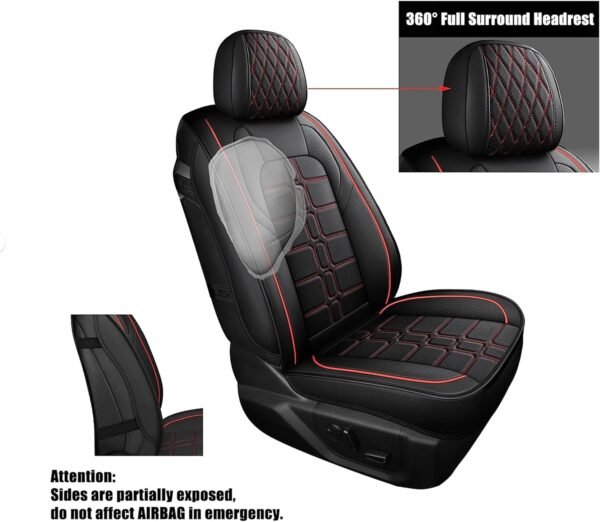 sit2 Red Stitch Truck Seat Covers Fits F150 2015-2023 Faux Leather Cushion Compatible with Ford F150 Crew Cab, Front Seats Only