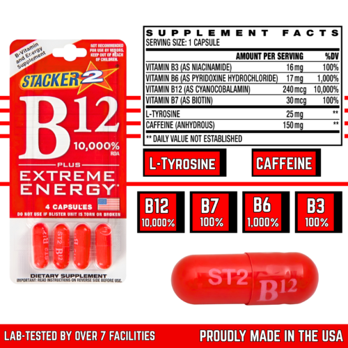 Stacker 2 B12 Blister Packs - Extreme Energy (4 Per Card)