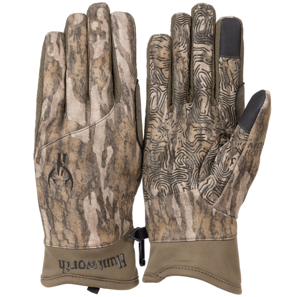Huntworth Gunner hunting gloves, Mossy Oak Bottomland camo