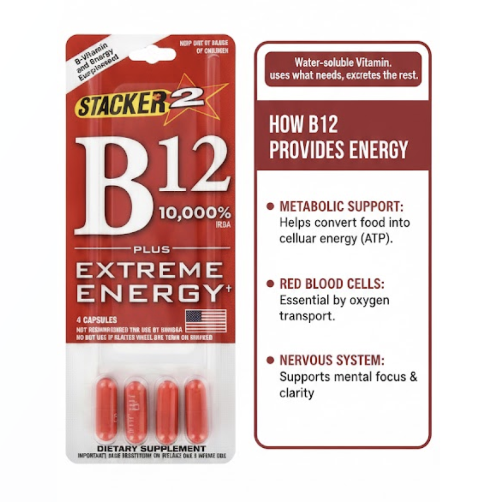 Stacker 2 B12 Blister Packs - Extreme Energy (4 Per Card)
