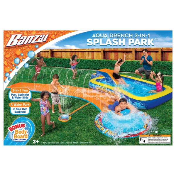 d2 Banzai Aqua Drench 3-in-1 Splash Park for Outdoor Summer Fun Ages 3+