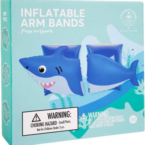 Coconut Grove Inflatable Swim Arm Bands, Finn the Shark Design, Blue, Ages 3-6 Years, 11 x 6.5 Inch