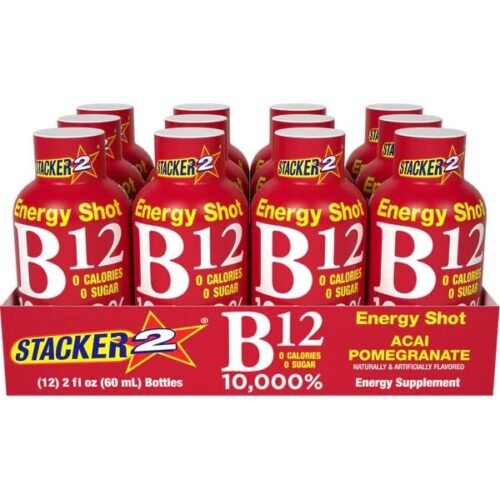 Stacker 2 Vitamin B Complex B12 B6 B3 Liquid Energy Shots - Vegan Cyanocobalamin, 10,000% DRV - B-6 Pyridoxine 40mg - B3 Niacinamide (Niacin) 20mg (2oz, Pack of 24)