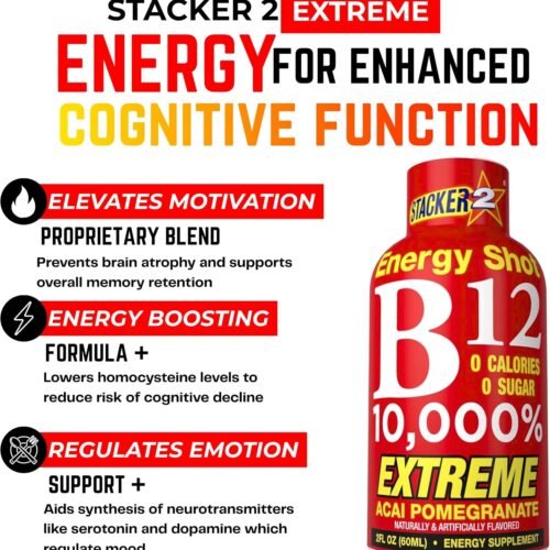 Stacker 2 Vitamin B Complex B12 B6 B3 Liquid Energy Shots - (2oz, Pack of 24)