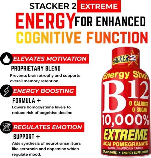 Stacker 2 Vitamin B Complex B12 B6 B3 Liquid Energy Shots - (2oz, Pack of 24)