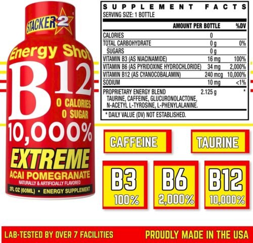Stacker 2 Vitamin B Complex B12 B6 B3 Liquid Energy Shots - (2oz, Pack of 24)