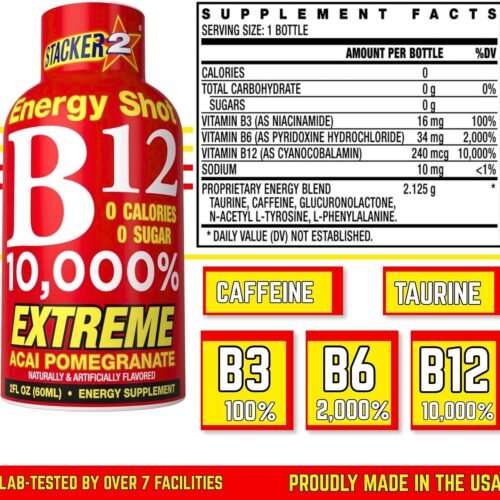 Stacker 2 Vitamin B Complex B12 B6 B3 Liquid Energy Shots - (2oz, Pack of 24)