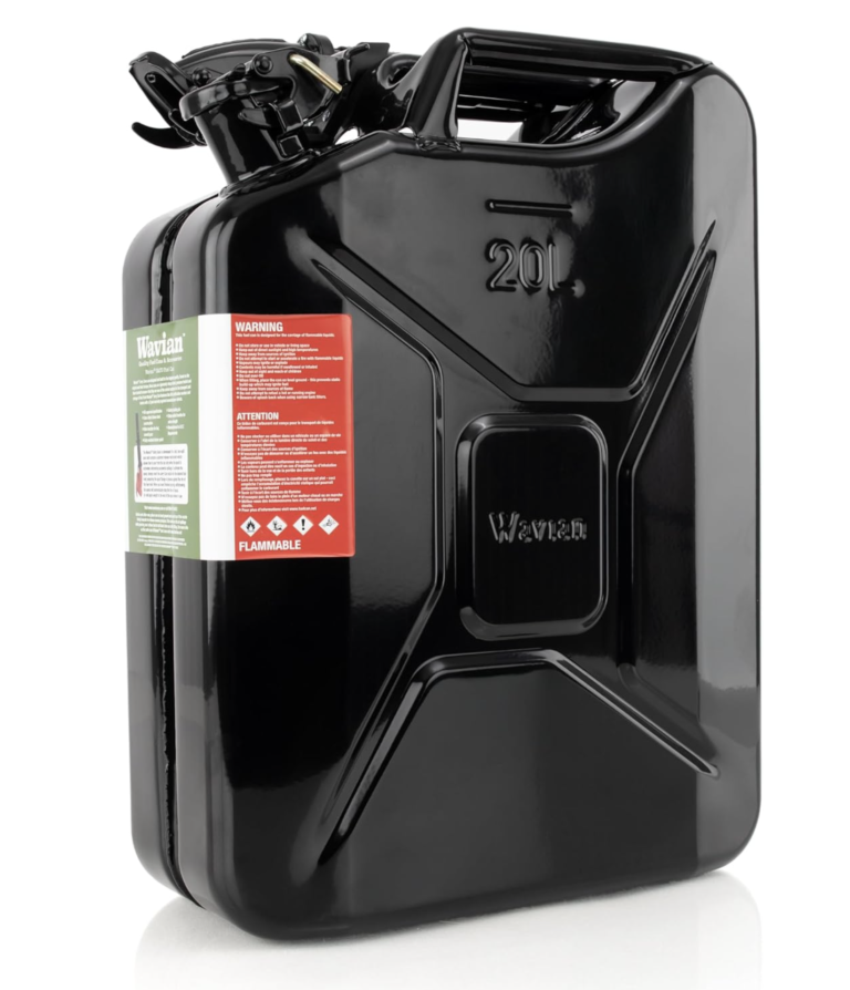Steel vs Plastic Gas Cans: Is a NATO Jerry Can Worth It? Wavian USA Authentic NATO Jerry Can and Spout System - Rust-Proof, EPA & CARB Compliant, Black, 20 Litre, Wavian 5 Gallon Gas Cans for Gasoline