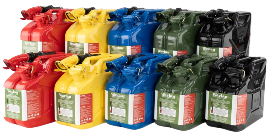 Wavian USA Authentic NATO Jerry Can and Spout System - Rust-Proof Steel, 10 & 20 Litre Gas Cans wavian jerry cans