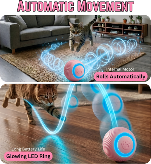 Automatic rolling LED cat toy ball, pink - photo 7