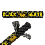 Black Beard fire starter rope with a frayed end ready to light