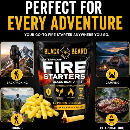 Black Beard waterproof fire starters for backpacking, camping, hiking and charcoal BBQ