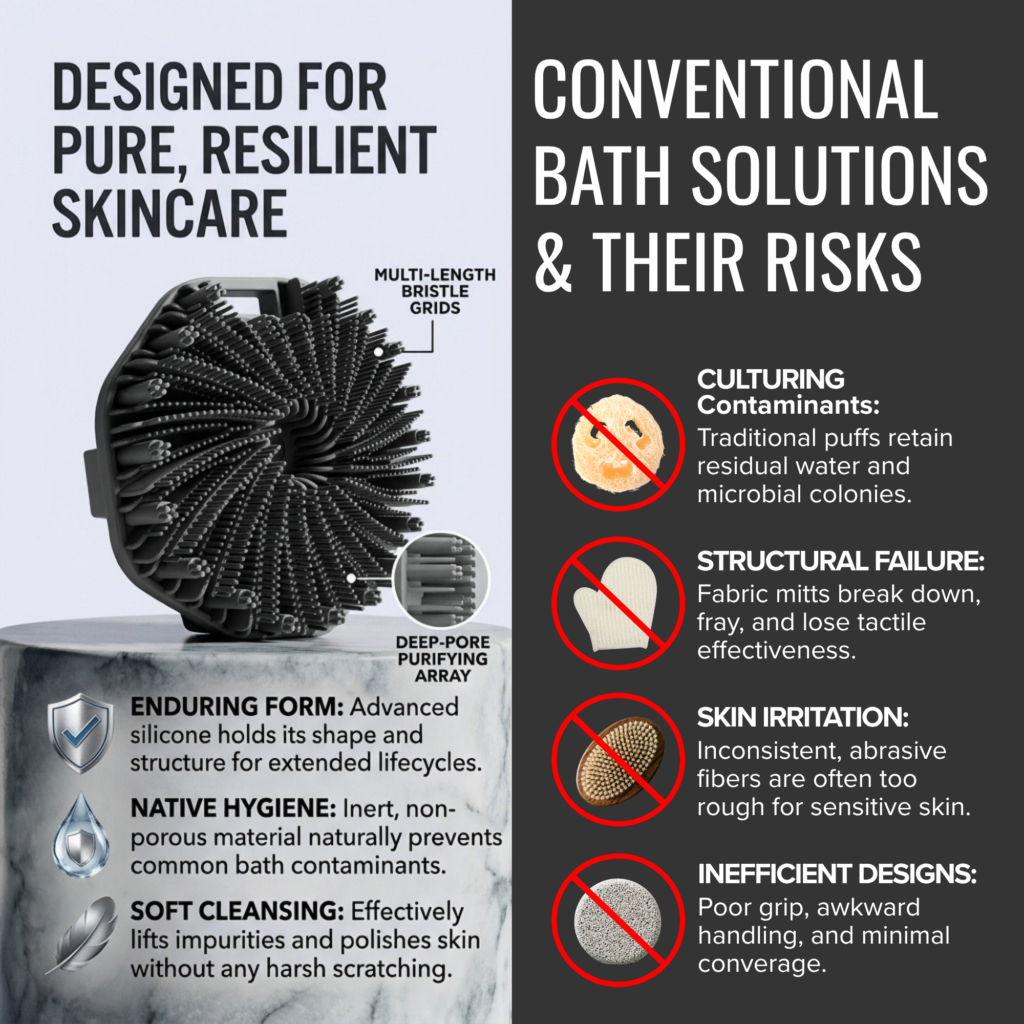 Clean Form silicone scrubber compared with loofahs and sponges