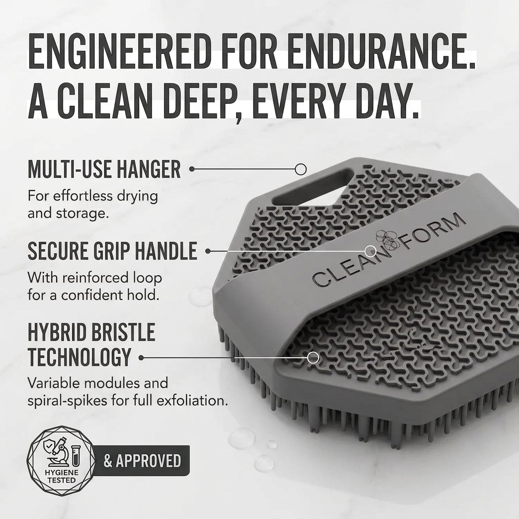 Clean Form scrubber hanger loop, grip handle and bristles