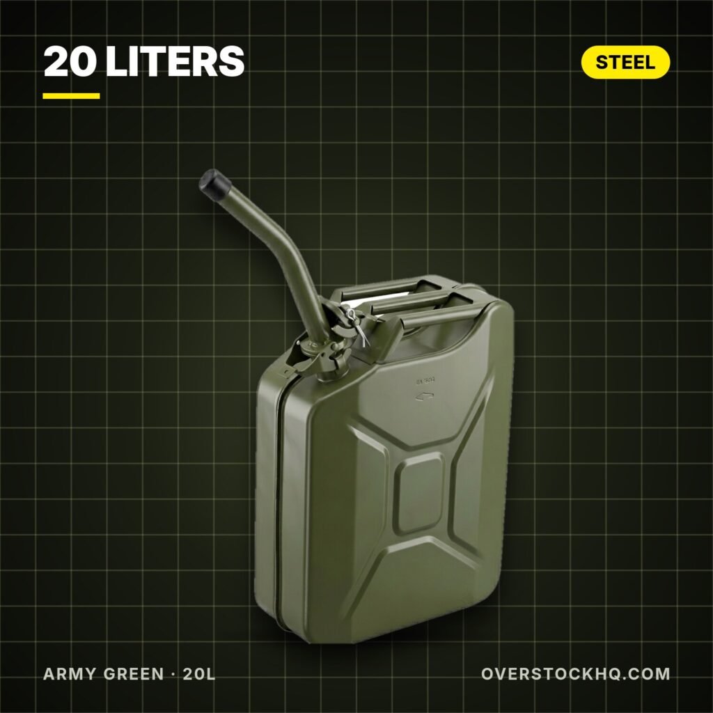 20L army green steel jerry can with flexible spout